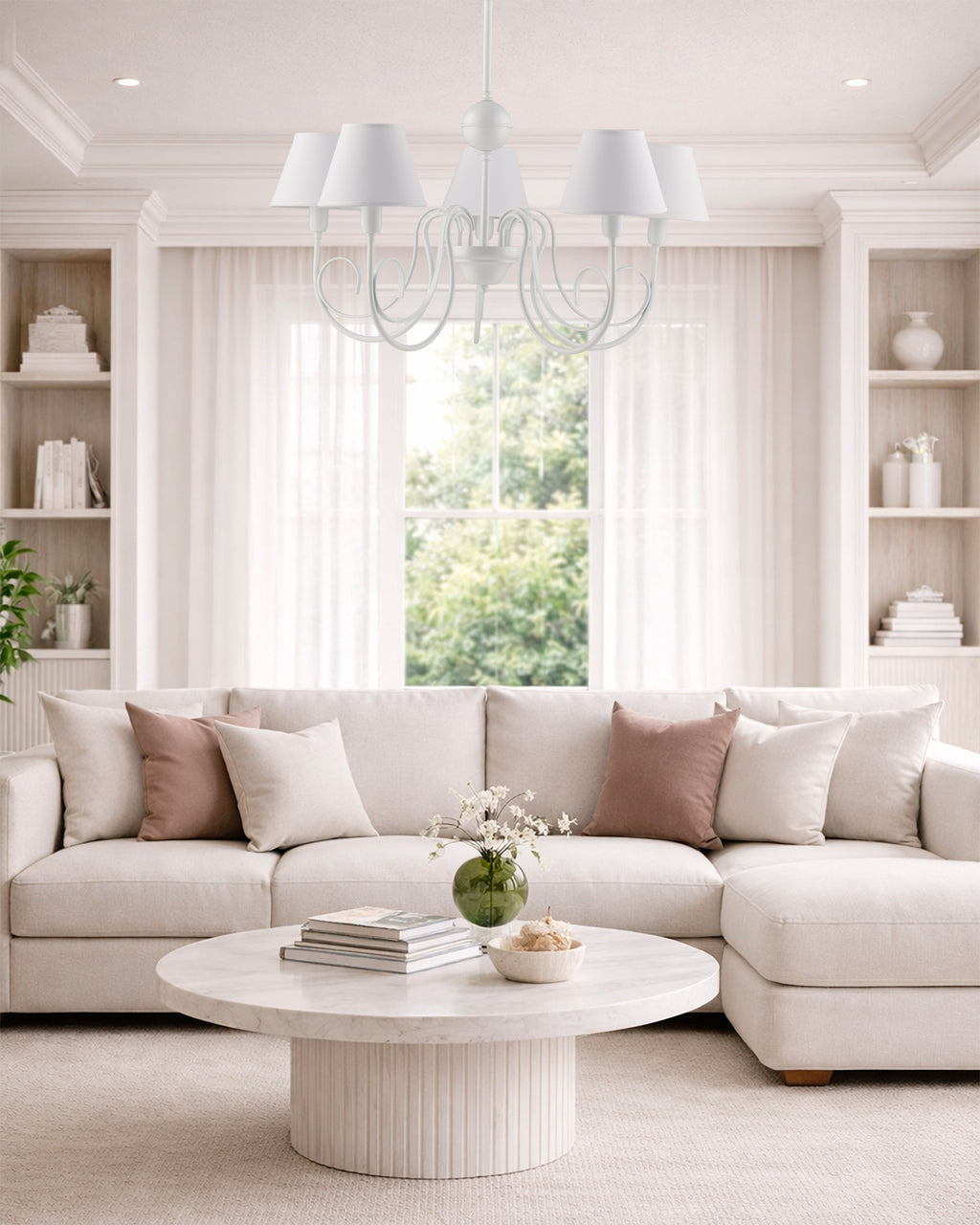 Agata, lampadario 5 luci Ø55, bianco
