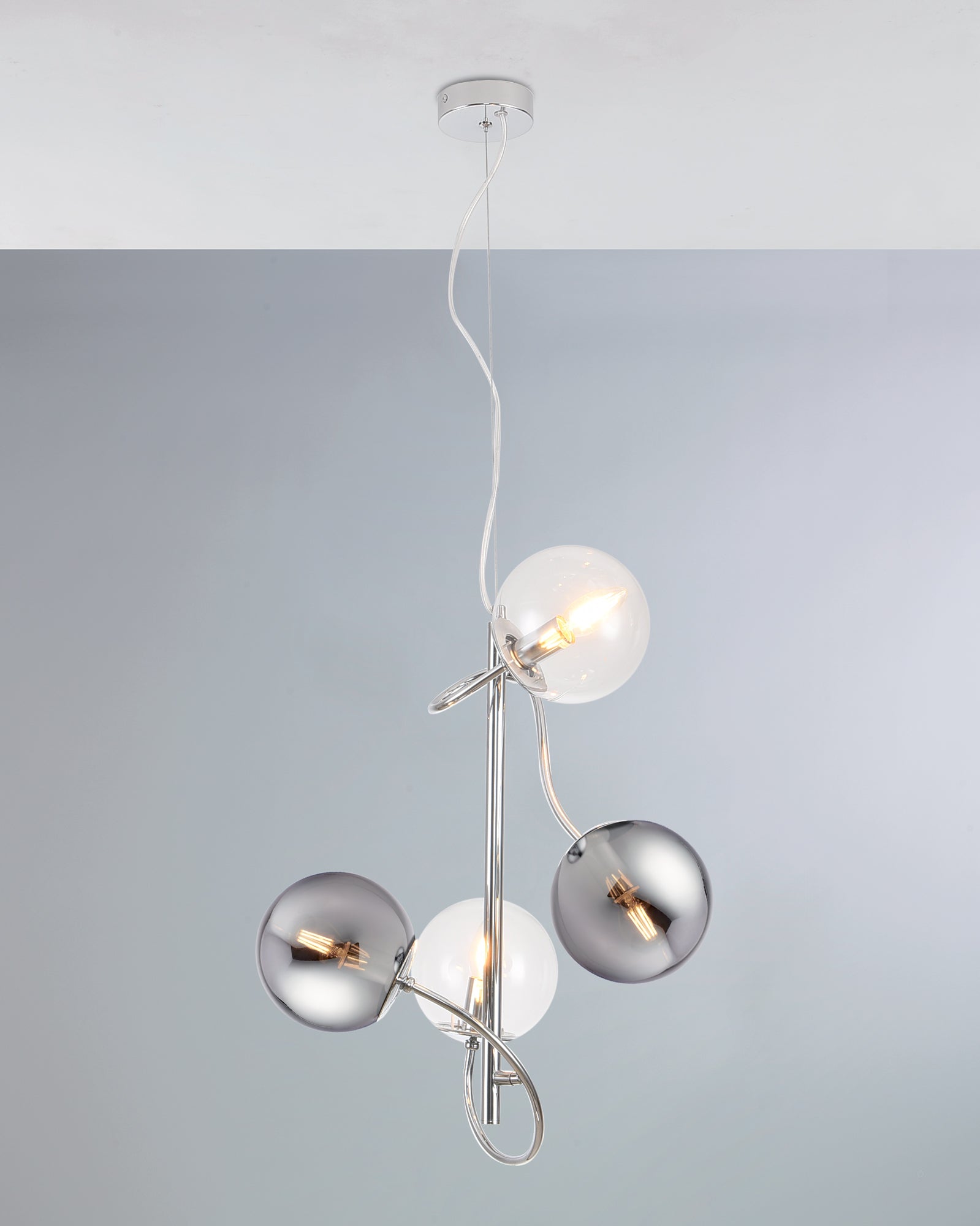 Globe, sospensione 4 luci, cromo