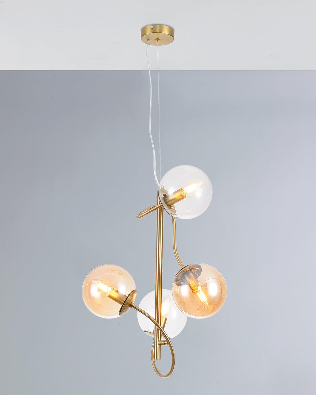 Globe, sospensione 4 luci, oro