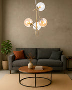 Globe, sospensione 4 luci, oro