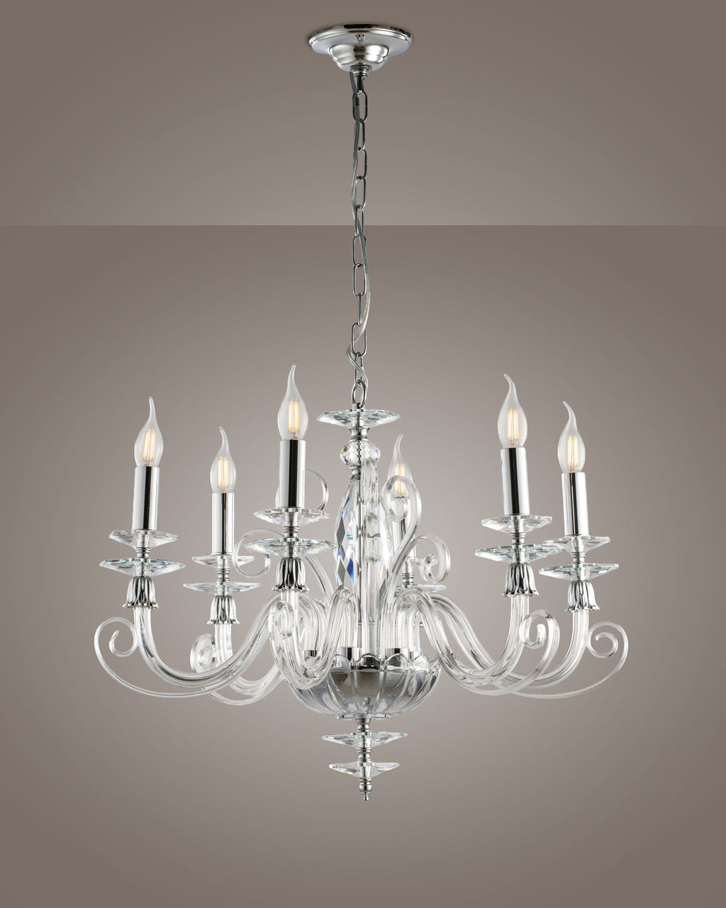 Mozart, lampadario 6 luci Ø60, cromo