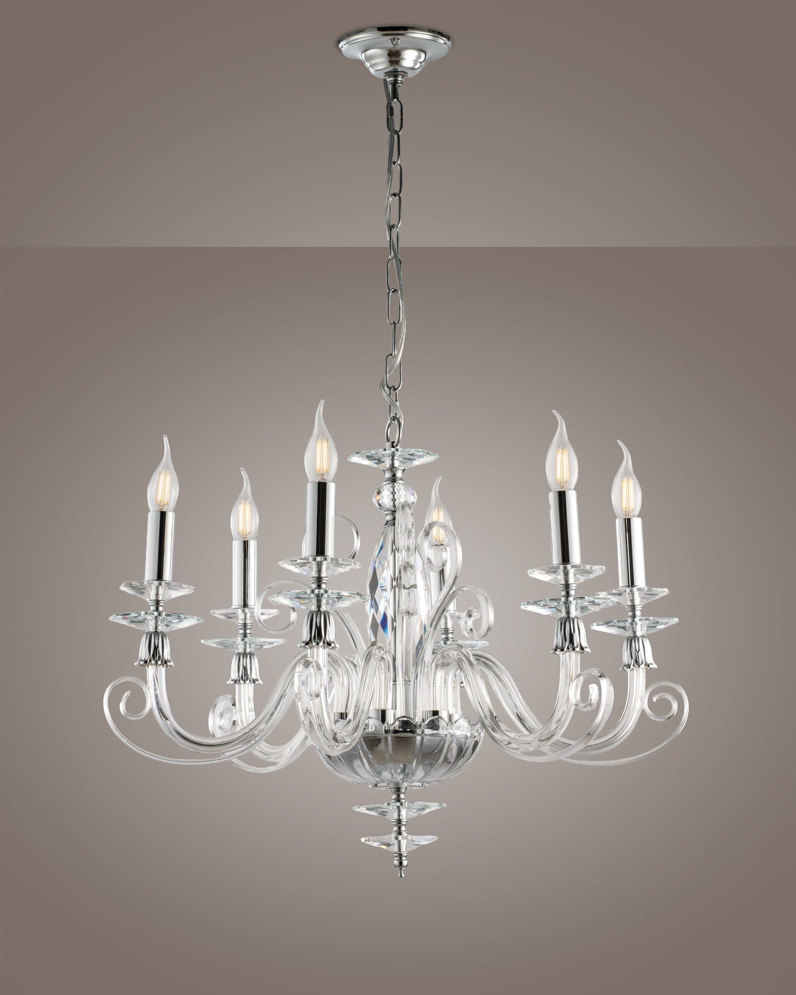 Mozart, lampadario 6 luci Ø60, cromo