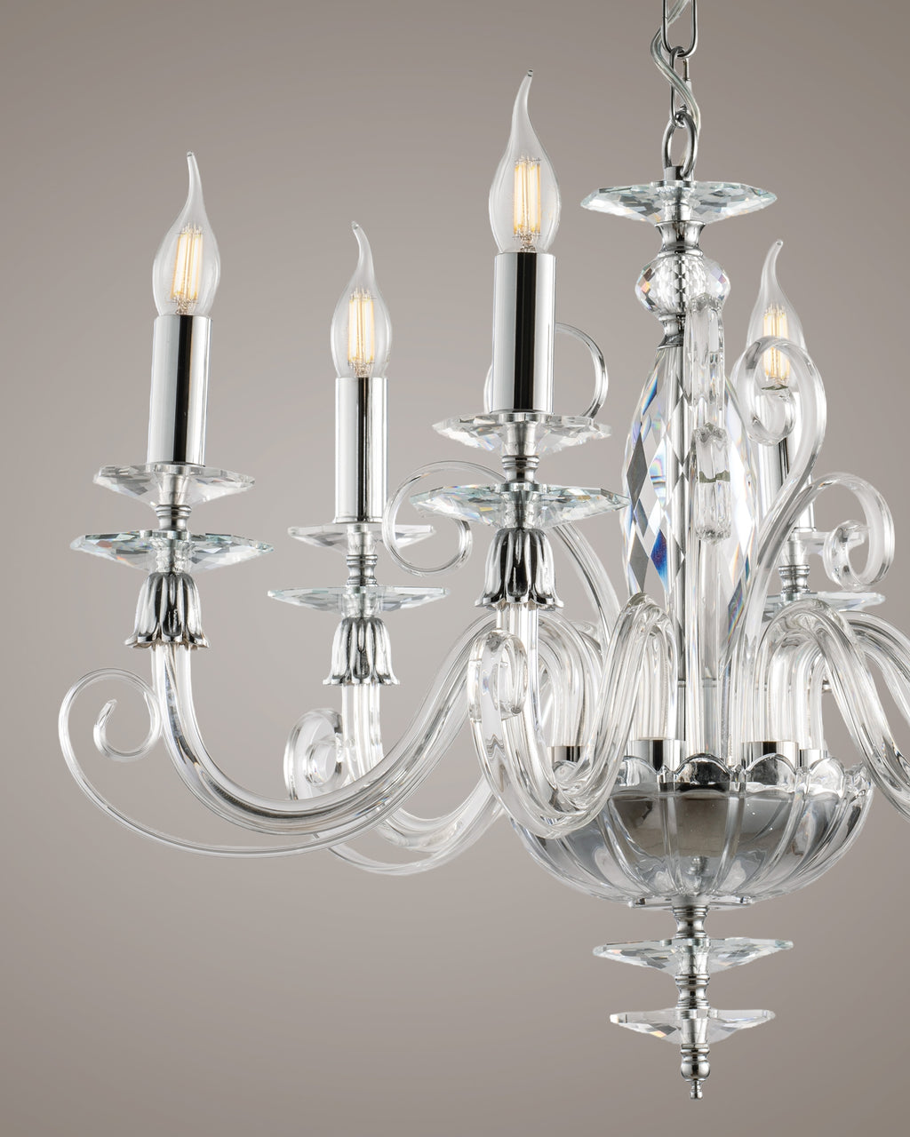 Mozart, lampadario 6 luci Ø60, cromo
