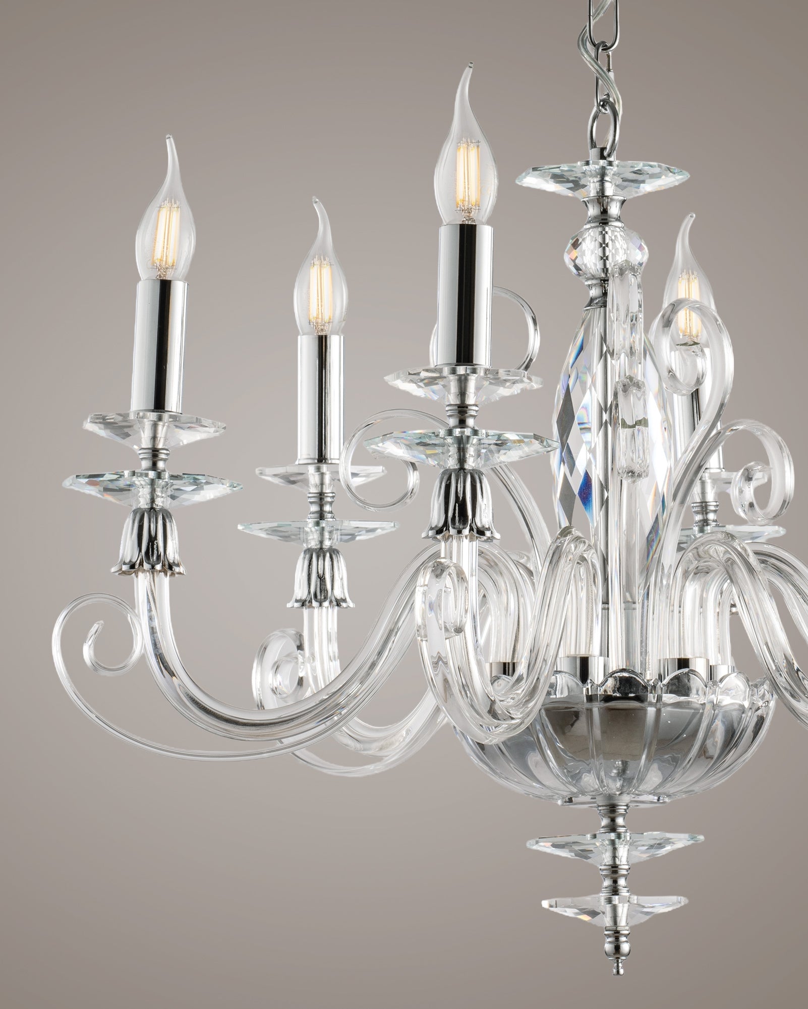 Mozart, lampadario 6 luci Ø60, cromo