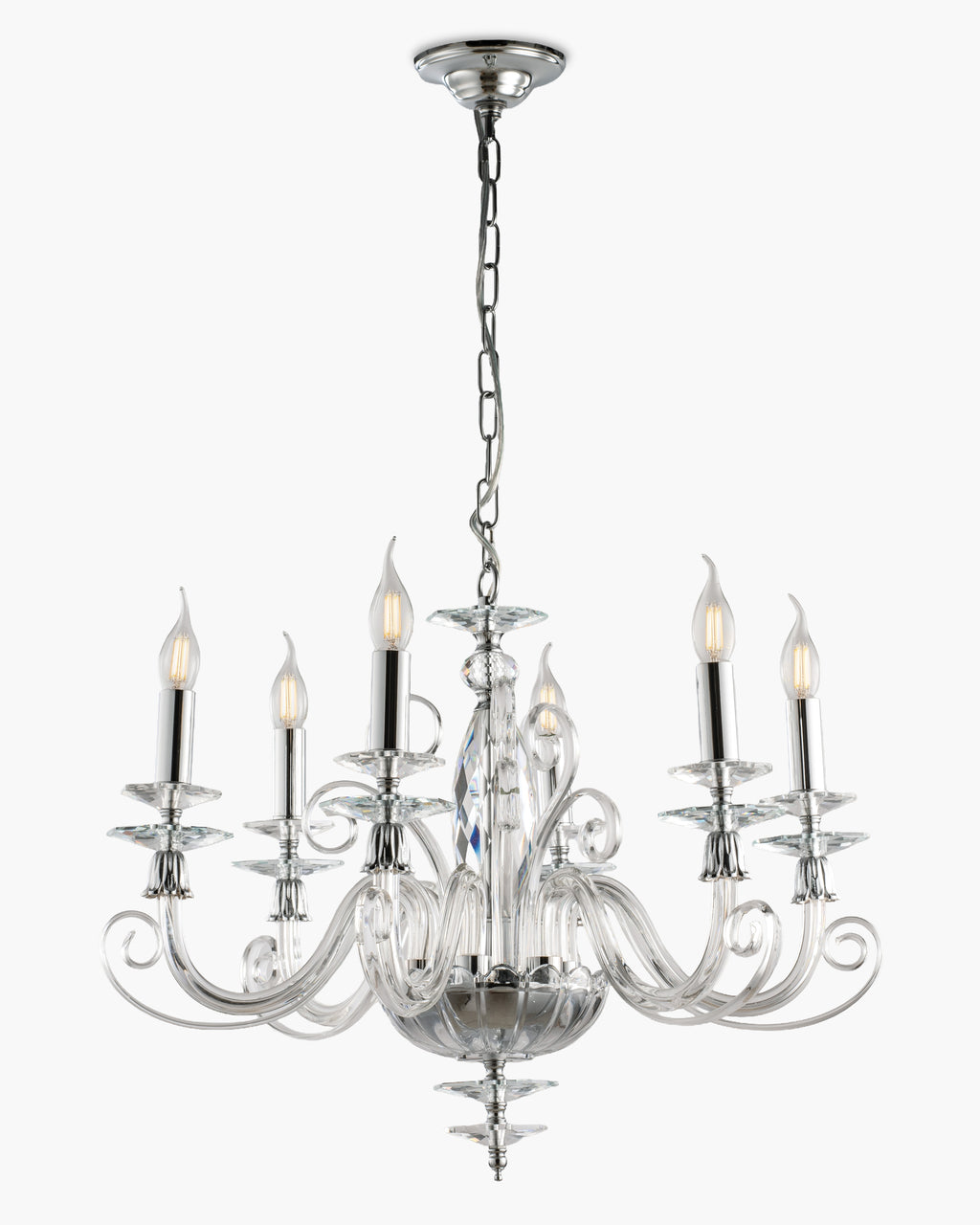 Mozart, lampadario 6 luci Ø60, cromo