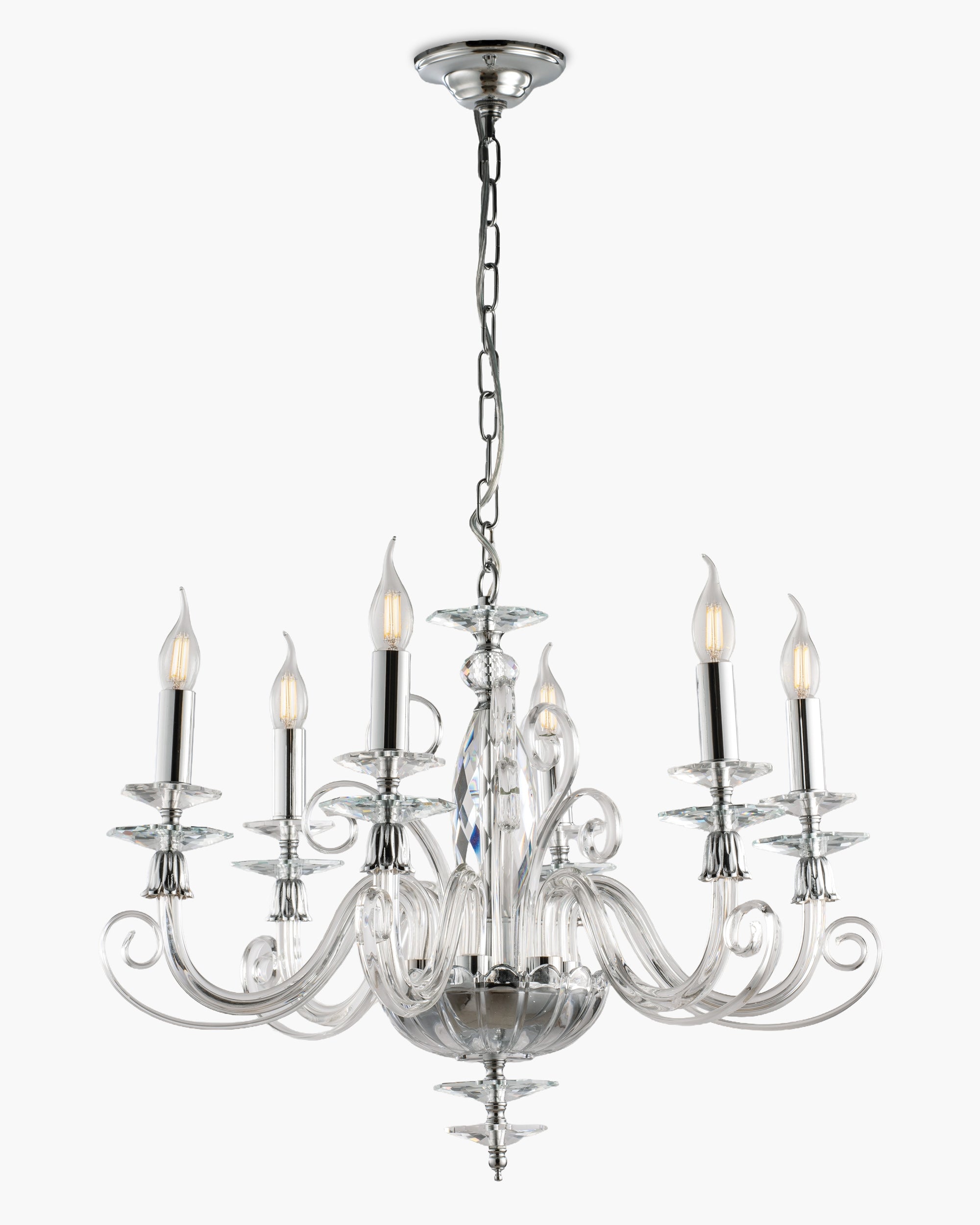 Mozart, lampadario 6 luci Ø60, cromo
