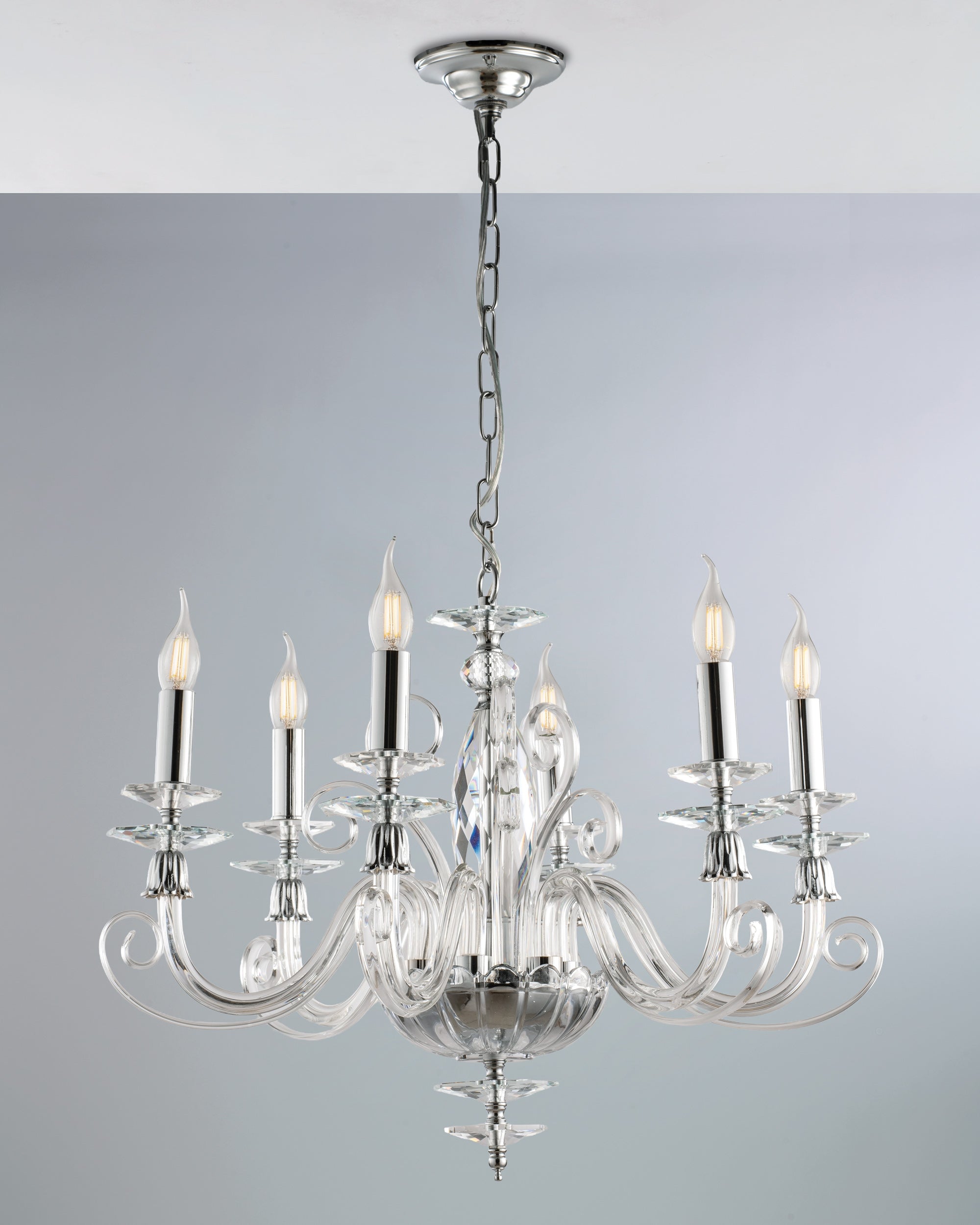 Mozart, lampadario 6 luci Ø60, cromo