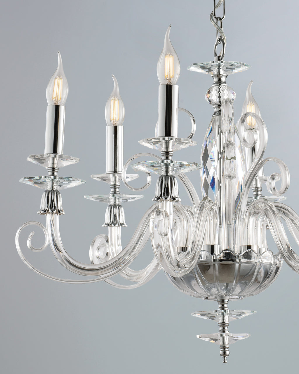 Mozart, lampadario 6 luci Ø60, cromo