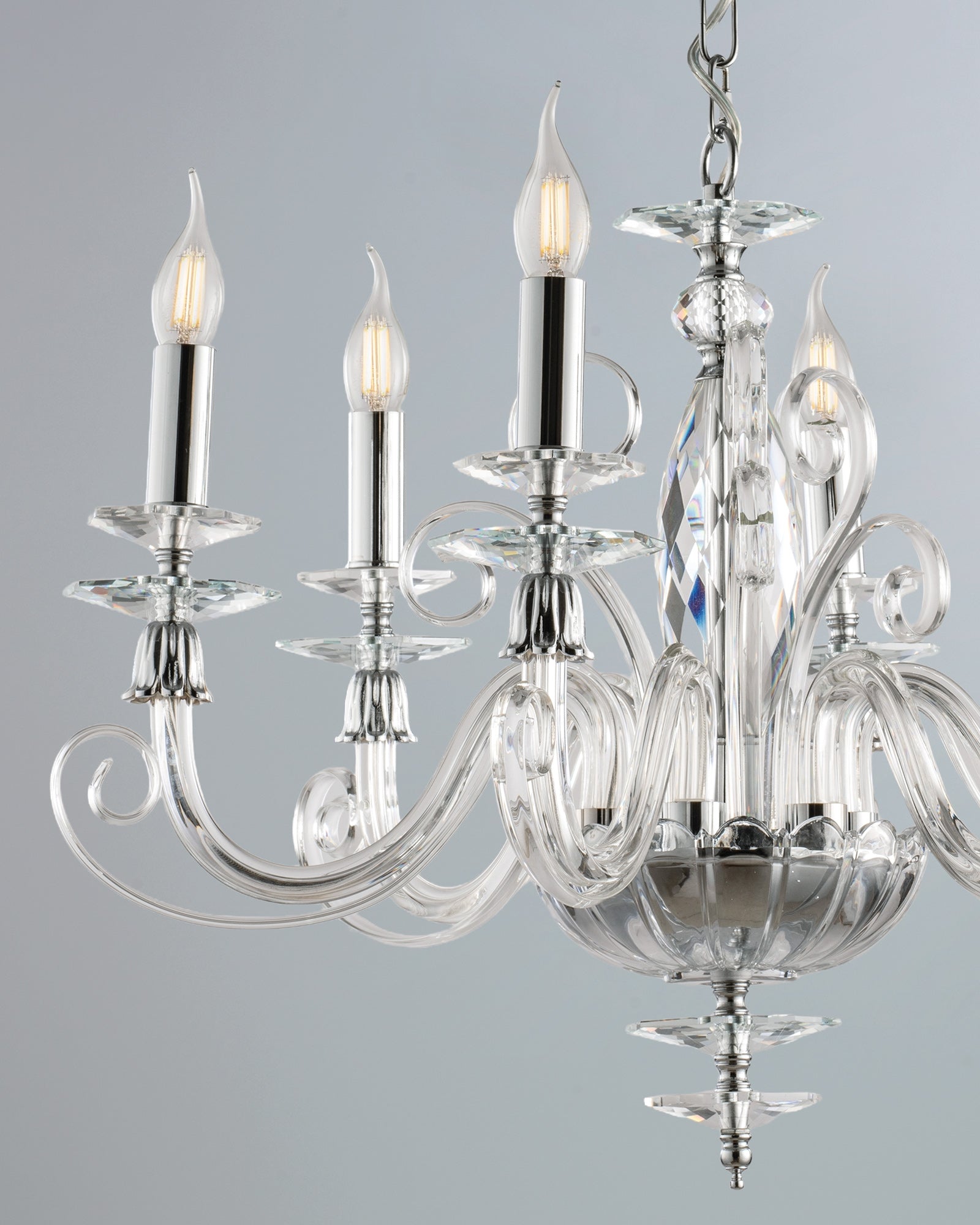 Mozart, lampadario 6 luci Ø60, cromo