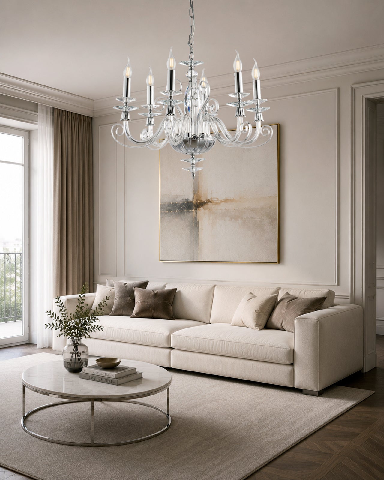 Mozart, lampadario 6 luci Ø60, cromo