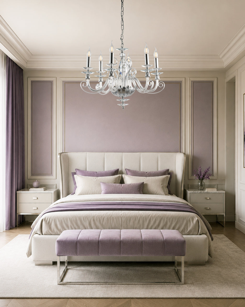 Mozart, lampadario 6 luci Ø60, cromo