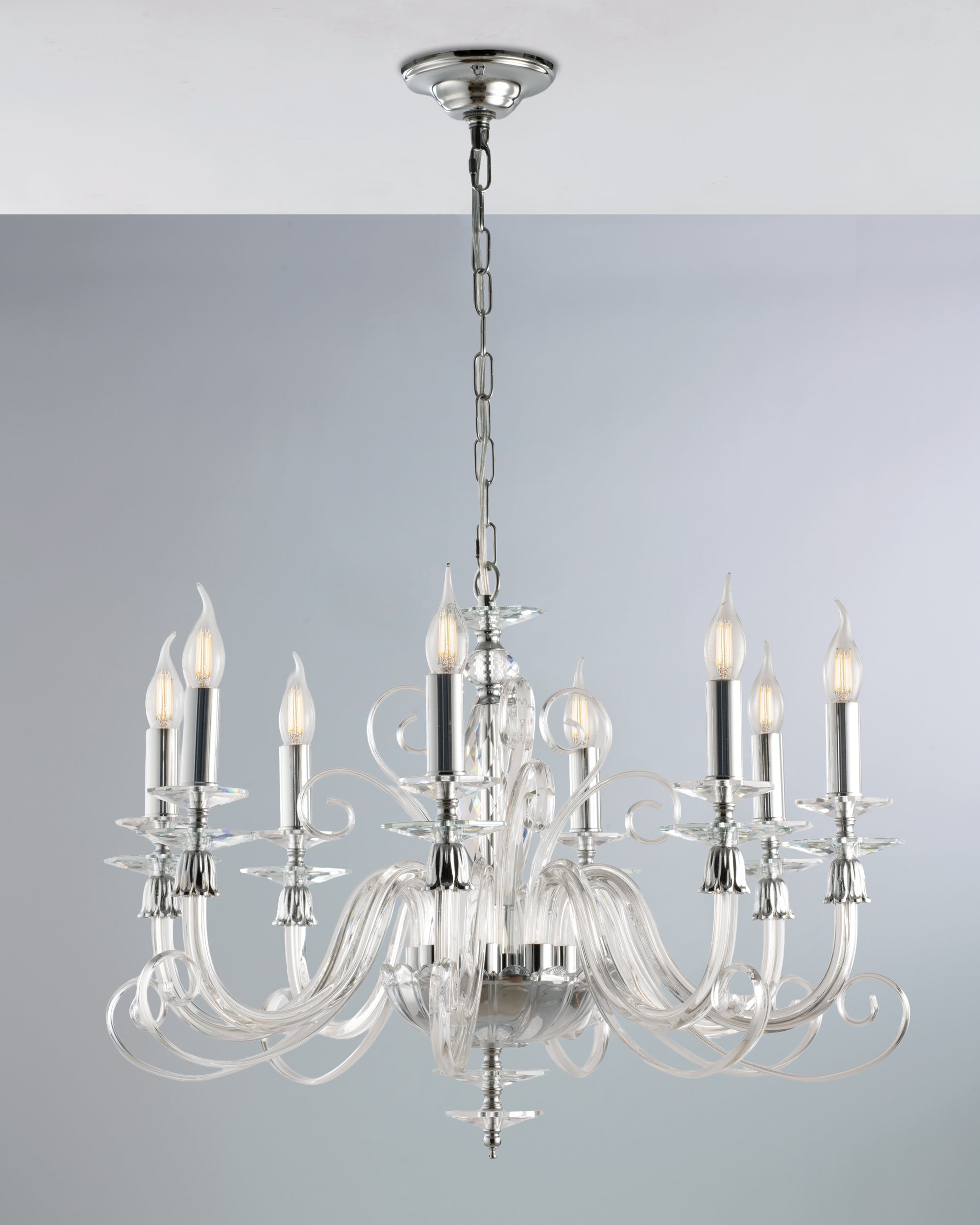 Mozart, lampadario 8 luci Ø70, cromo