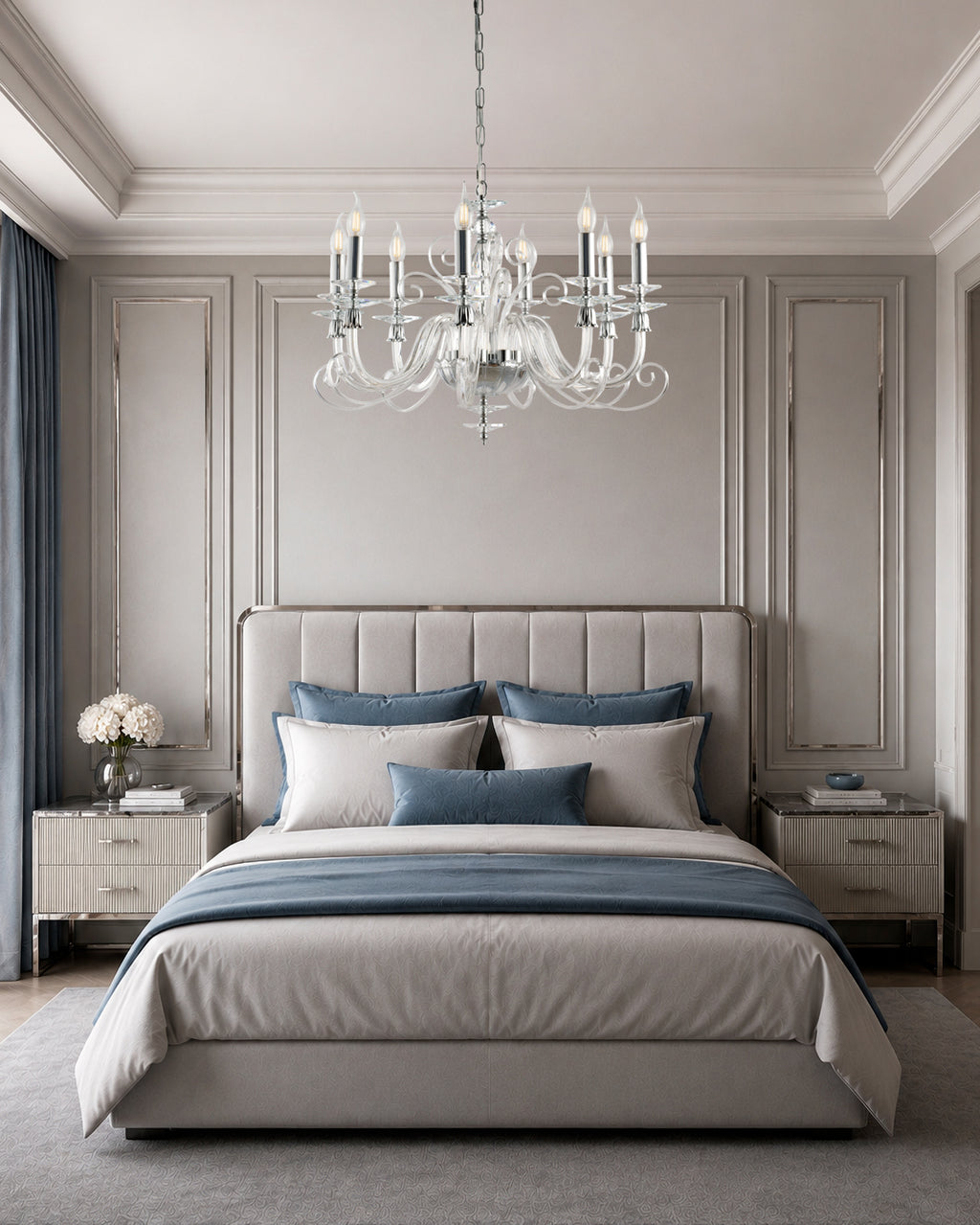 Mozart, lampadario 8 luci Ø70, cromo